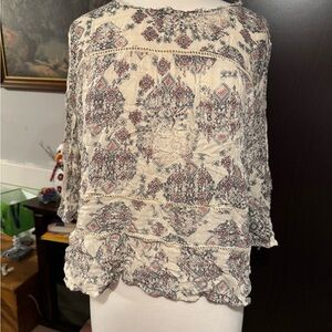 Lucky Brand Cream and Red Patterned Blouse